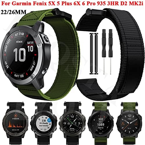 Alça de banda de relevo de loop de nylon para Garmin Fenix ​​7 7x 6x 6 Pro 5x 5 mais 3HR 935 Relógio inteligente Pulpar Levante Lista de Gancho 26 22mm