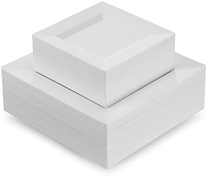 Munfix de 60 peças Placas de festa plásticas Placas descartáveis ​​brancas, 30 pratos de jantar premium de 10,25 polegadas e 30 placas