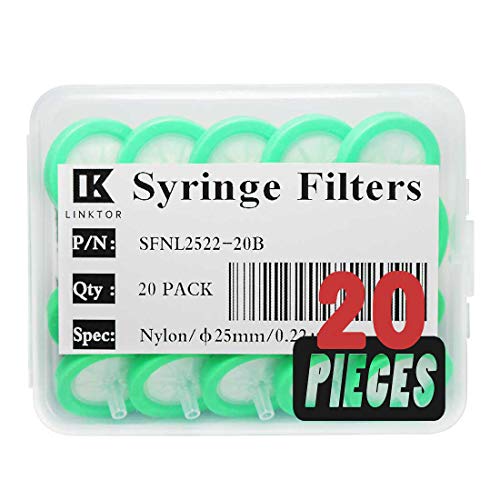 Filtração de filtro de seringa LinkTor PTFE, 25 mm de diâmetro 0.22um poro pacote não estéril de 20