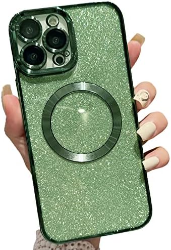 Caso magnético do Anowner para iPhone 13 Pro Max Glitter Case, Luxo Bling fofo com lente de câmera protetor, compatível com magsafe,