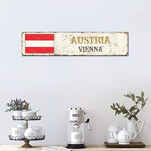 Madcolitote personalizada Austria Street Signe Rustic Viena Flag Sinais de madeira Decorações de parede para sala de estar