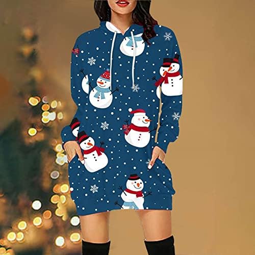 2022 Vestido de capuz para mulheres Feliz Feliz Christmas Vestido de Snowflake Snowr Pullover Longo Vestido de moletom de Natal