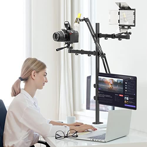 Supetek Camera Desk Mount Stand, tudo em um equipamento de transmissão ao vivo 4 braço, equipamento de webcam flexível