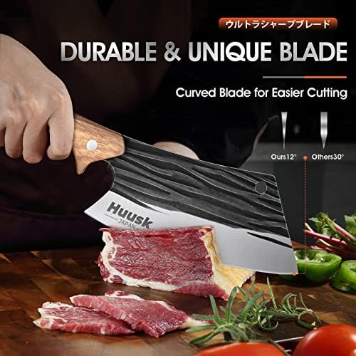 Huusk Japan faca para corte de carne Faca de cutelo forjado com pacote de bainha com faca de cutelo de carne de 7 polegadas