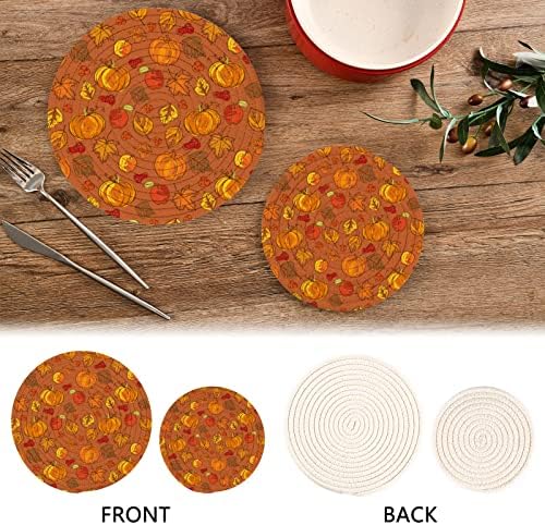 Ação de Graças Pumpkin and Autumn Leaves trivets Definir suportes de algodão Hot Pot Set Desenings Coasters de fazenda, almofadas