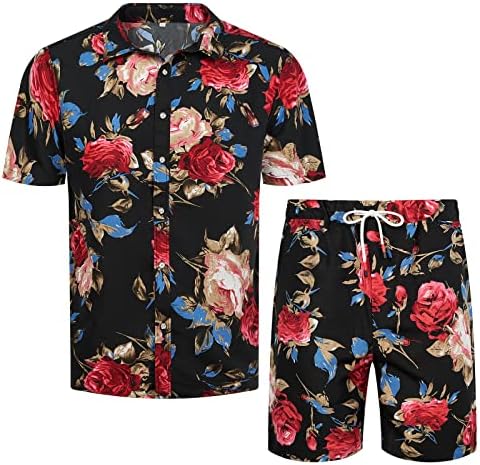 Mantors Men's 2 peças shorts rastreados de traje floral Down Down Runging Sweatsuit DC04-XL