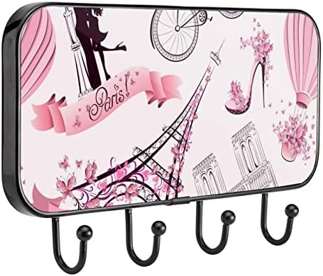 Ganchos Guerotkr para pendurar, ganchos adesivos, ganchos de parede para pendurar, Paris Eiffel Tower Pink Pattern