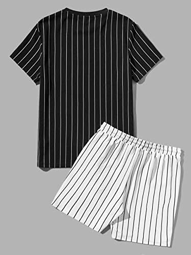 Roupas de duas peças de fioxa para homens listrados e letra gráfica e shorts de cintura