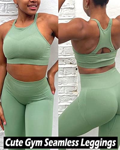 Danysu Leggings de bumbum com racha sem costura para mulheres Treino de barriga de 3 camadas Pontas de ioga inferior