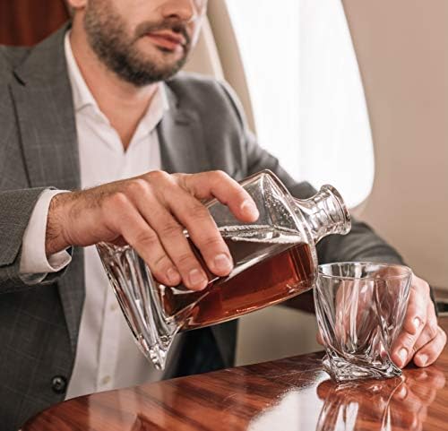Bezrat Whisky Glasses e Liquor Decanter Set | Crystal Bourbon óculos com decantador de uísque combinando na bela bandeja de