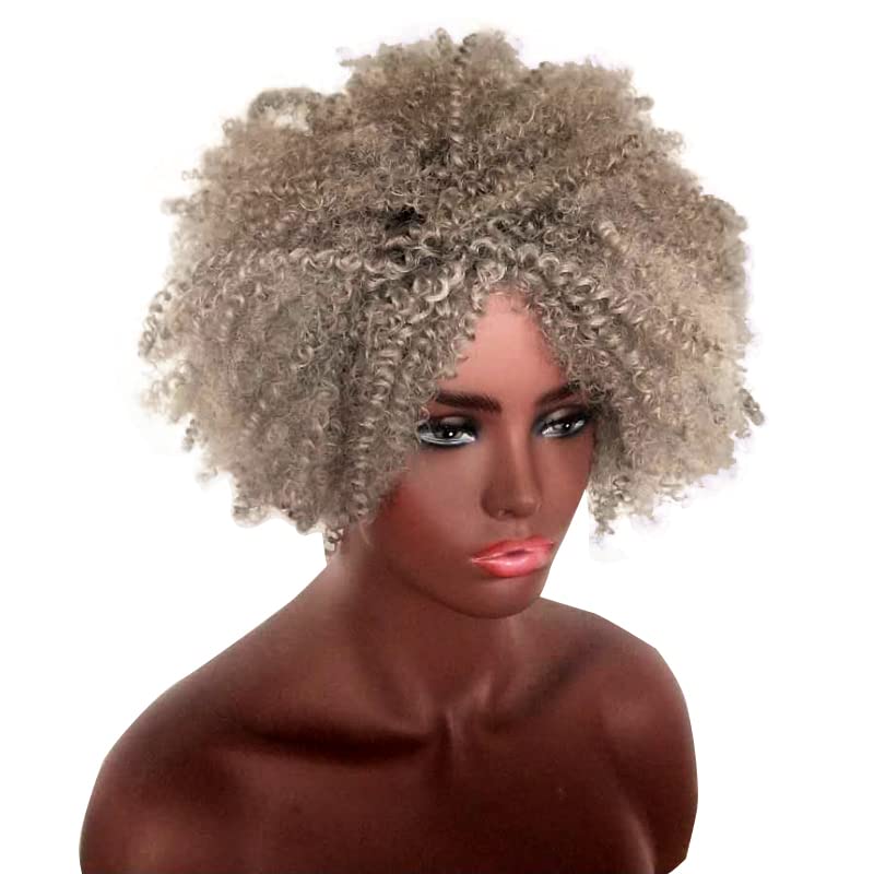 Peruca afro curta para mulheres negras, perucas afro cinzas lynch para mulheres cabelos naturais macios, peruca sintética