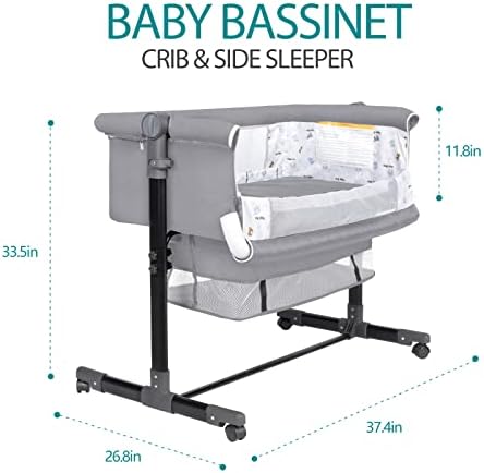 Berço de cabeceira do Gofirst para bebê, dorminhoco de cabeceira com rodas, heigt ajustável, com redes de mosquito, bolsa de armazenamento grande, para infantil/bebê/recém -nascido - 2023