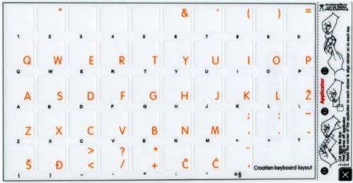 Layout de etiquetas de teclado croata com um fundo transparente de letras laranja é compatível com a Apple