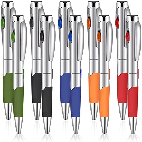 10 peças LED Light Up canetas 5 cores 1.0 canetas de tinta preta com canetas de toque de bola de lanterna para meninos
