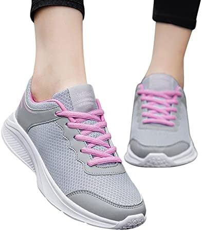 Lazer feminino Lace Up Sone Sole Sapatos confortáveis ​​Sapatos de malha ao ar livre Running Sneakers Gray Tamanho 10
