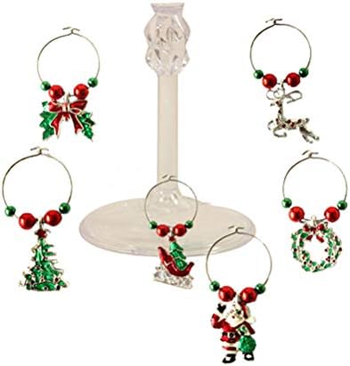 Besportble 6pcs Christmas Glass Charms Wine Glass Ring Tags bebem encantos de marcadores para festas decorações de Natal