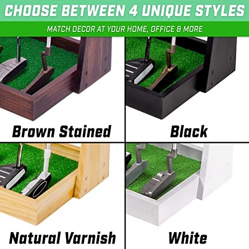 Gosports Premium Wooden Golf Putter Stand - Rack de exibição interna, detém 6 clubes - preto, natural, marrom, branco
