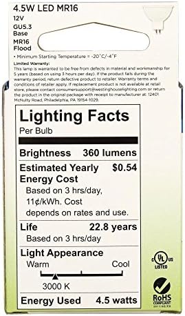 Iluminação de Westinghouse 3363800 35 watts equivalente MR16 Inundação lâmpada led branca e brilhante com base GU5.3