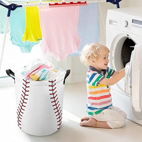 Engraçado de cesto de lavanderia de beisebol cesto de lavanderia prejudicial à prova d'água com cordão de pilotos sujos armazenamento com alças para o banheiro do dormitório organizador de brinquedos