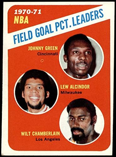 1971 TOPPS 140 NBA Field Goal PCT Líderes Johnny Green/Wilt Chamberlain/Lew Alcindor Cincinnati/Milwaukee/Los Angeles Royals-Bskb/Bucks/Lakers