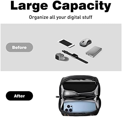 Organizador eletrônico Small Travel Cable Organizer Bag para discos rígidos, cabos, carregador, USB, Cartão SD, Music Art Black Golden Musical Notes