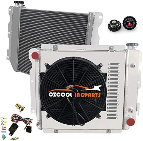 OzCoolingParts Radiator de alumínio de 3 linhas + 16 de ventilador w/lave de caneca + kit de termostato para 1987-2006 Jeep Wrangler TJ YJ V8