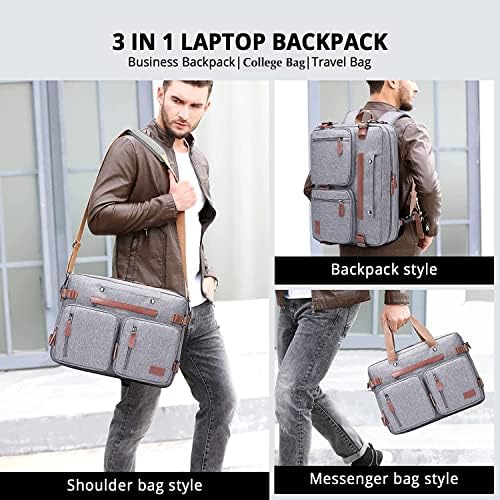 Molnia 3 em 1 laptop mochila, sacos de computador de 17,3 polegadas para homens, mochila de laptop para homens, para viagens de negócios homens homens, cinza