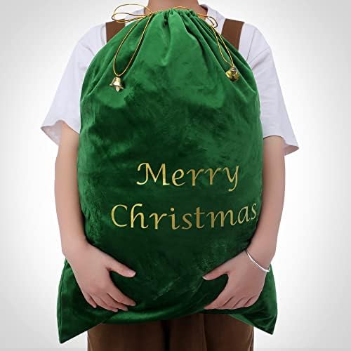 Pacote de 3 pacote Feliz Natal Papai Noel saco presente 28 x 20 polegadas grandes sacolas de presente de veludo com pacote de sino