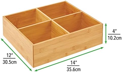 Mdesign Bamboo Kitchen Pantry Organizer Bin Box, 4 seções - caixas de cesta empilhável de madeira para alimentos, produtos, armazenamento