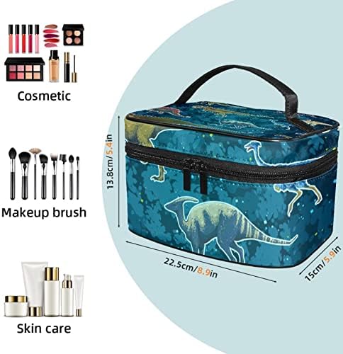 Bolsa de maquiagem de viagem Yoyoamoy com compartimento, Glitter Galaxy Dinosaur Big Cosmetic Caso Caso de beleza personalizado Organizador de armazenamento de beleza com alça