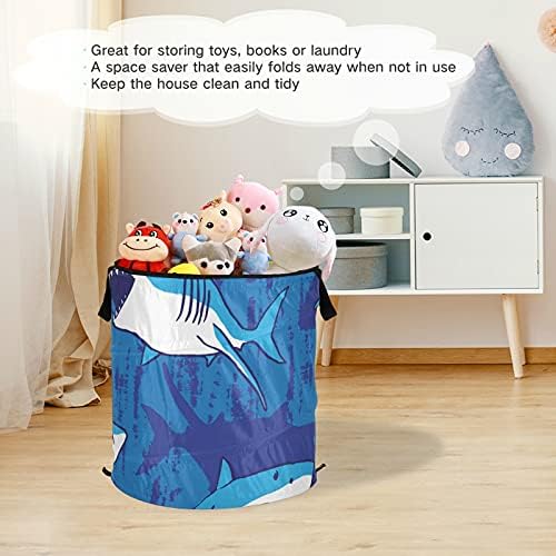 Shark Pop Up Up Laundry Turme com tampa com zíper cesta de lavanderia dobrável com alças Organizador de roupas de