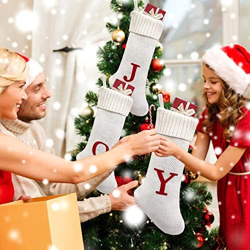 Kazolen 3pcs Cable malha meias de natal, alegria de carta de natal, 46 cm de meias de Natal de 46 cm de lareira pendurando
