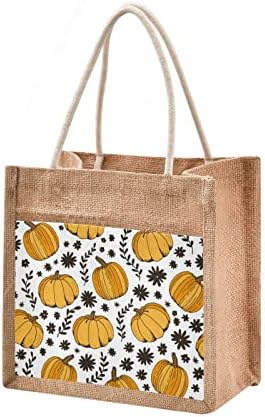 Sacos de abóbora de abóbora Cataku com alças e zíper de queda de folhas de juta Tote praia sacos de compras com bolso de tela 10 x 10