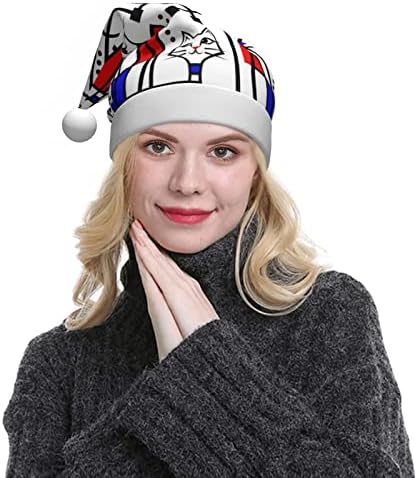 Modern Art Pattern Cat Papai Noel para adultos, grande chapéu de natal confortável com fantasia de Halloween