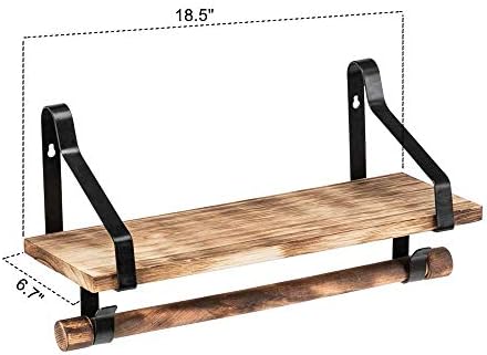 Prateleira flutuante prateleira de madeira rústica de cozinha rack com barra de toalhas e 8 ganchos removíveis para
