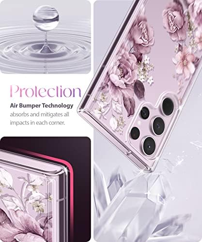 Guovlin para Samsung Galaxy S23 Ultra Caso 6.8 , [Lente da câmera Protetor] Flower Choffrof Hard Back & Soft Edge Clear