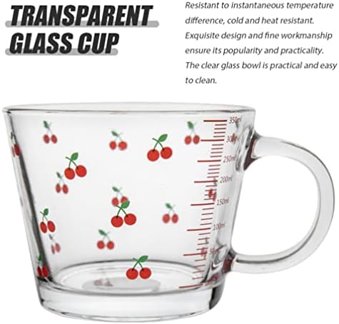 Zerodeko copo de copo de copo transparente de vidro com alça, copo de vidro, caneca de padrão de morango fofo para água, café da manhã,