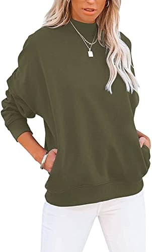 Ezbelle feminina de manga longa feminina Mock Turtleneck Sweatshirt Crewneck Pullover Tunic de túnica relaxada com bolsos