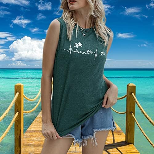 Tampas de tanque de praia para mulheres casuais camisetas gráficas sem mangas de verão