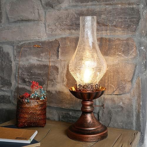 Luz pendente, sotaque rústico vintage, lâmpada de óleo elétrica à moda antiga com lâmpadas de mesa de bronze de bulbo de bulbo