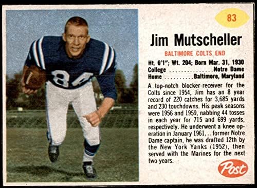 1962 Post Cereal 83 Jim Mutscheller Baltimore Colts VG/Ex Colts Notre Dame