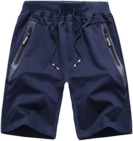Louechy Men's Cotton Casual Shorts Ginástica Jogger Gym Shorts com bolsos com zíper