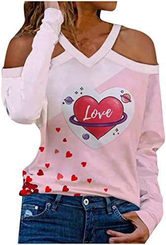 Mulheres do Dia dos Namorados Adoro Camisas de coração Sexy Off the ombro vos de pescoço de pescoço