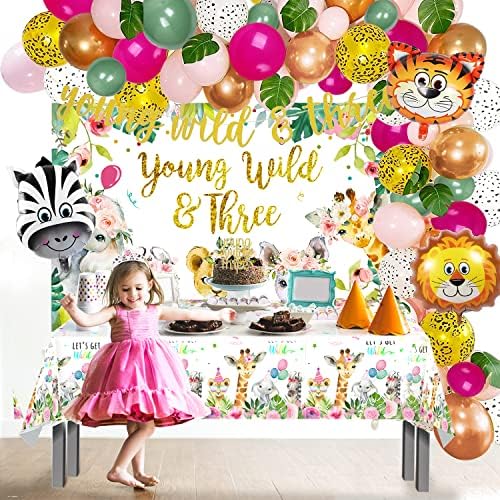 Naiwoxi Young Wild e Three Decorações Girl - Wild e Three Party Decorações incluem cenário, Balloons Arch, Banner, Towhoth, Toppers,
