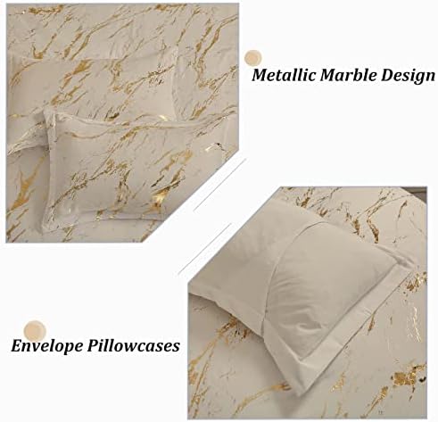 Conjunto de roupas de cama de mármore de mármore metálico de ouro cáqui.