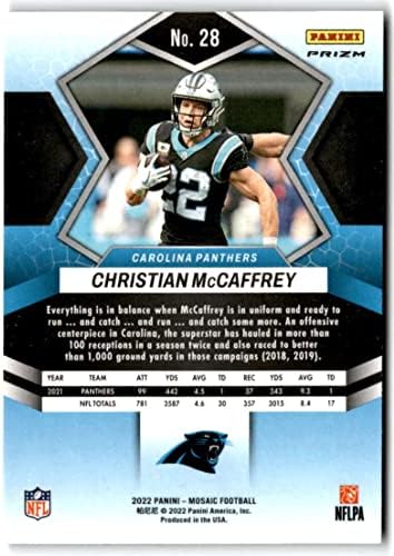 2022 Panini Mosaic Silver #28 Christian McCaffrey Carolina Panthers NFL Football Trading Card