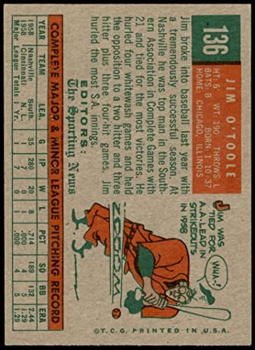 1959 Topps 136 Jim O'Toole Cincinnati Reds Ex Reds