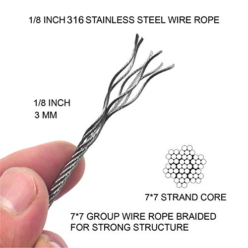 Corda de arame de aço inoxidável de 1/8 de polegada, cabo de decks de bordo de 165 pés T316 com grampos de corda de 6 arame,