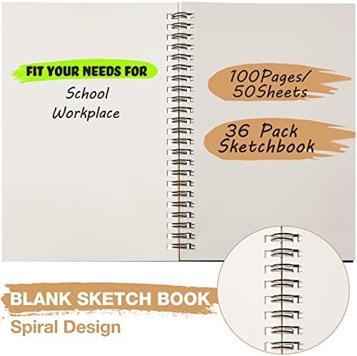 EPAKH 36 PACK BLANK Spiral Notebook não esgotado Notebook Spiral Bulk A5 Capa macia estudantes cadernos de desenho Pad Memorando para desenhar material de escritório 100 páginas/ 50 folhas, 8,3 x 5,5 polegadas
