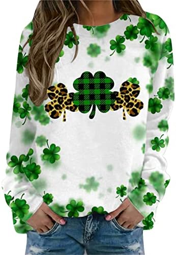 Yubnlvae St Patrick's Day Sweworkshirts Heart Heart Crewneck Macho de Partido Irlandeses de grandes dimensões